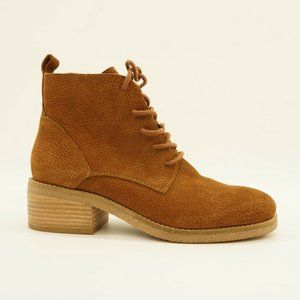 Lucky Brand Women's Tamela Lace Up Bootie Toffee Nubuck Heel